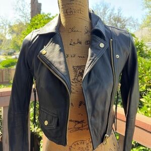 Allsaints Elora Black Gold Cropped Moto Jacket 0